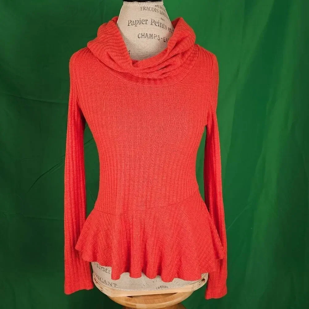 Maeve Anthropologie Womens Orange Cowl Neck Sweater XS